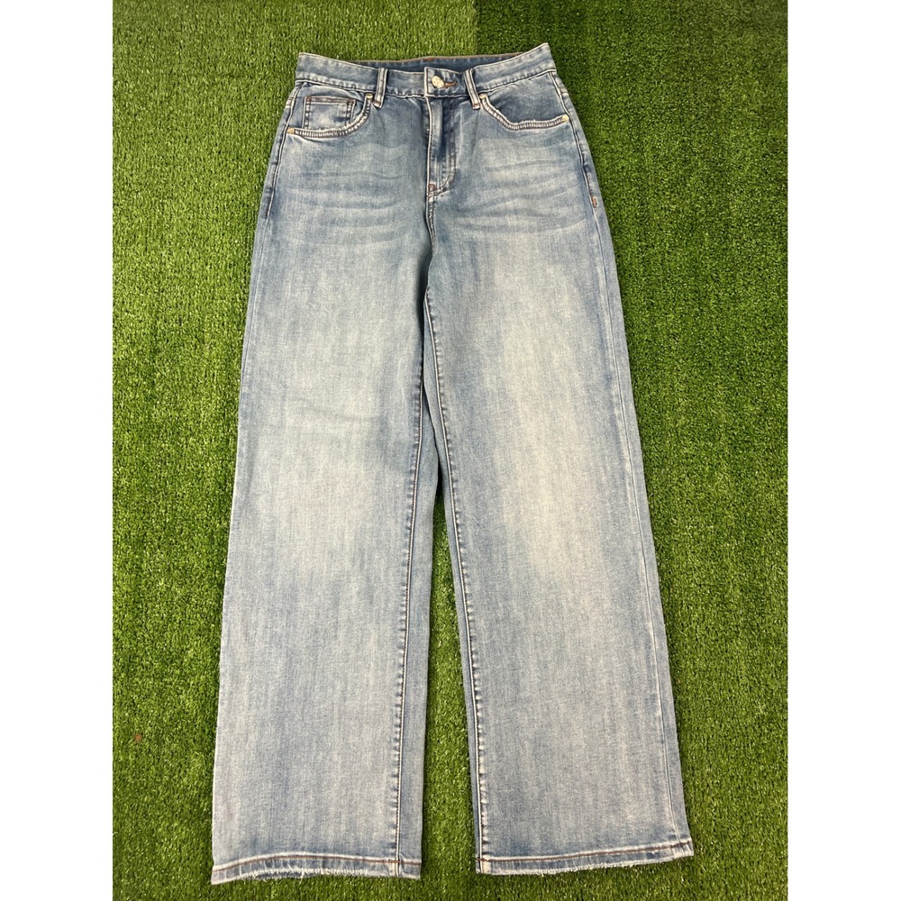 Celine Women Light Wash Wide Leg Logo Denim Jeans Size 27 High Rise Portugal